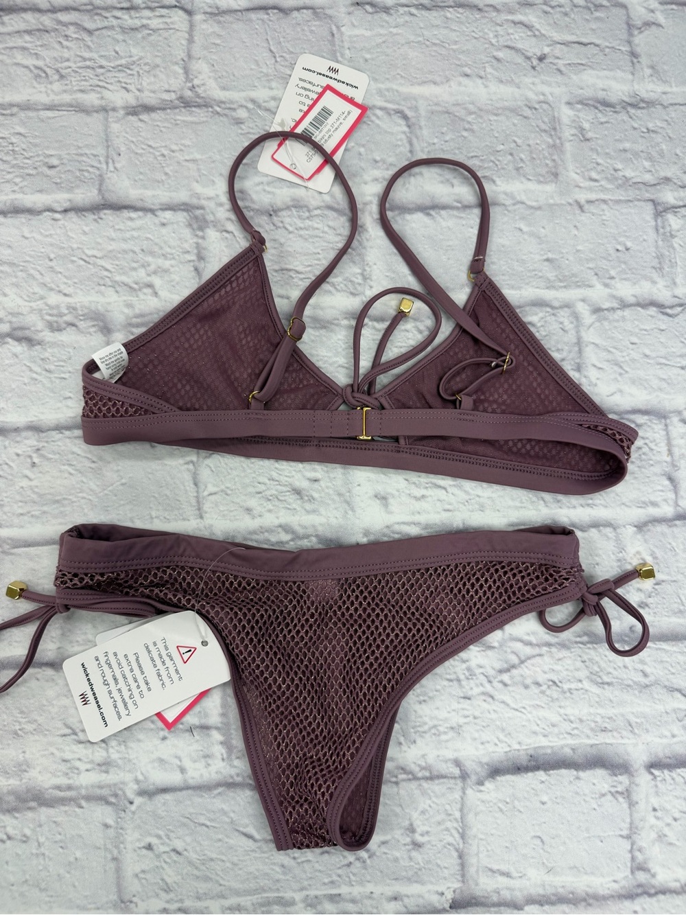 Wicked Weasel RARE Retired Dirty Mauve Crop Bikini Top Cheeky Bottom NWT's Sz S - Picture 14 of 16